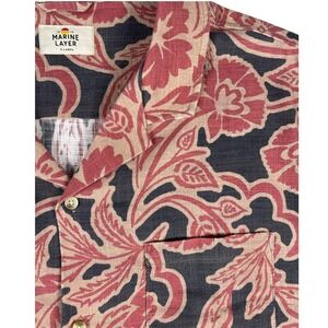 Marine Layer Shirt Men XL Red Floral Paisley Camp Collar Cotton Blend 17377
